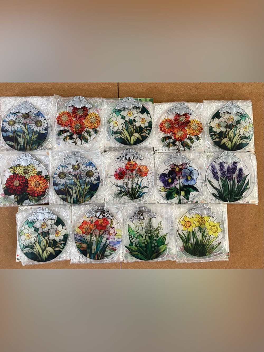 Set of 14 Floral Stained-Glass Style Christmas ornaments  - Floral Medley